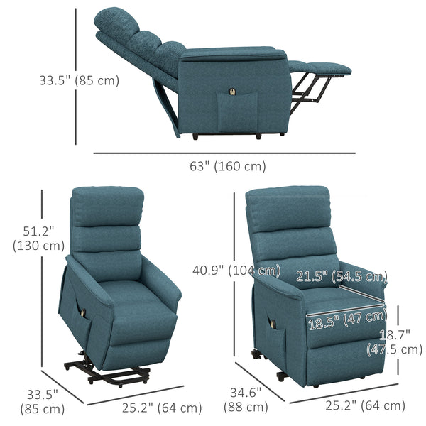 Fauteuil releveur pour personnes âgées électrique avec télécommande, bleu