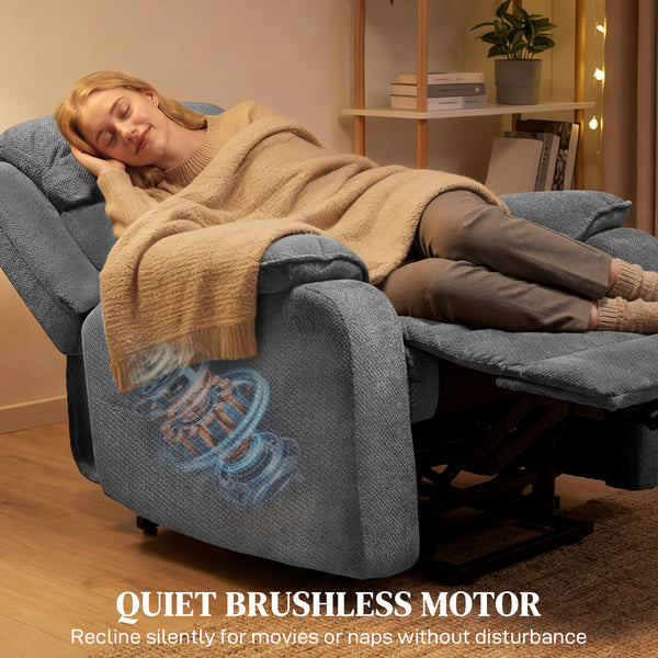 Power Recliner Chair with Massage, Electric Lift Chair for Elderly with Side Pockets, 2 Memory Positions, Remote, Grey