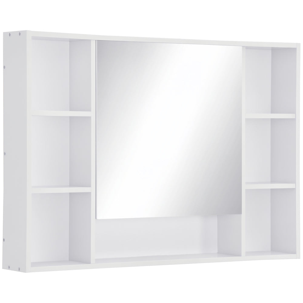 Armoire à pharmacie murale avec porte miroir simple, étagères et placard de rangement, blanche