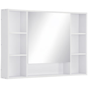 Armoire à pharmacie murale avec porte miroir simple, étagères et placard de rangement, blanche