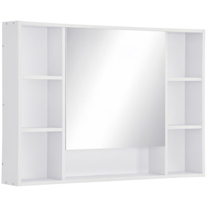 Armoire à pharmacie murale avec porte miroir simple, étagères et placard de rangement, blanche