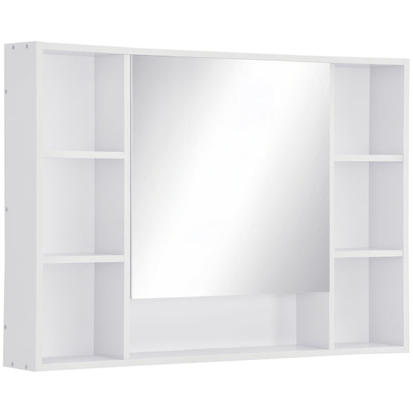 Armoire à pharmacie murale avec porte miroir simple, étagères et placard de rangement, blanche