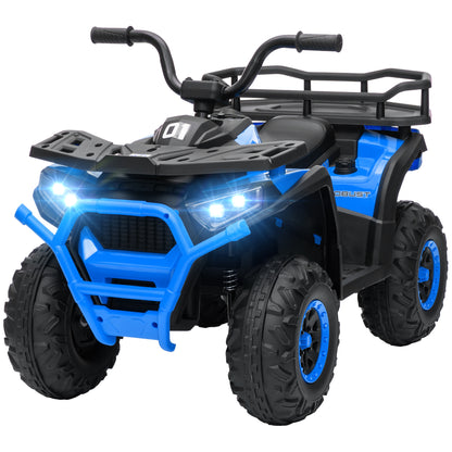 VTT pour enfants, jouet électrique à batterie 12 V avec suspension à ressort, panier de rangement, vitesse élevée et faible, bleu