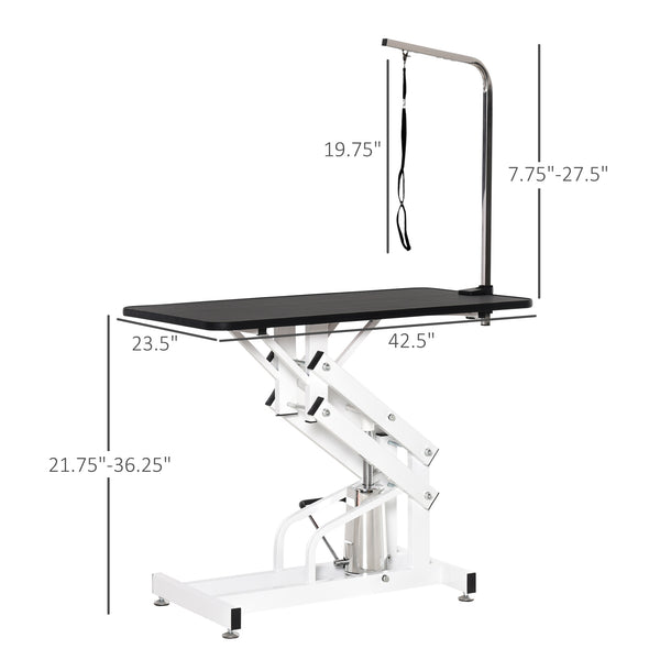 Adjustable Height Pet Grooming Table with Arm, Leash, and Non-Slip Surface, Black