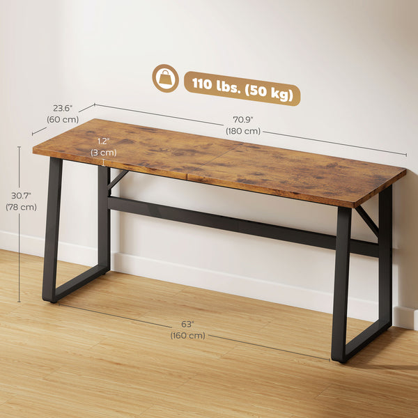 Bureau d'ordinateur 180 cm avec pieds réglables, style moderne, marron