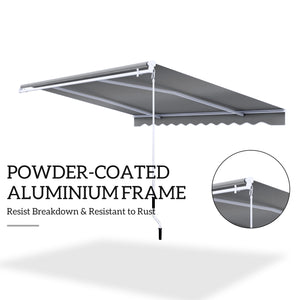 10x8ft Patio Awning Manual Retractable Sun Shade Aluminum Frame Grey