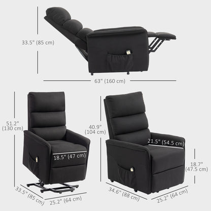 Fauteuil releveur et inclinable électrique avec télécommande, poches latérales, noir