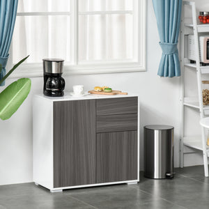 High-gloss lacquered sideboard with 2 drawers, 2 doors and an adjustable shelf, grey and white