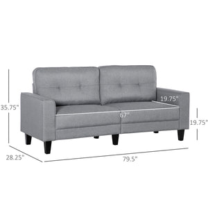 Canapé 3 places avec assise rembourrée et pieds en bois d'hévéa, gris