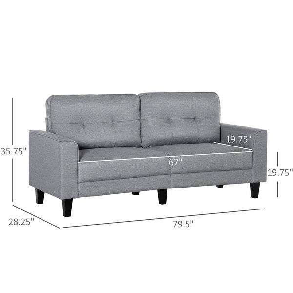 Canapé 3 places avec assise rembourrée et pieds en bois d'hévéa, gris