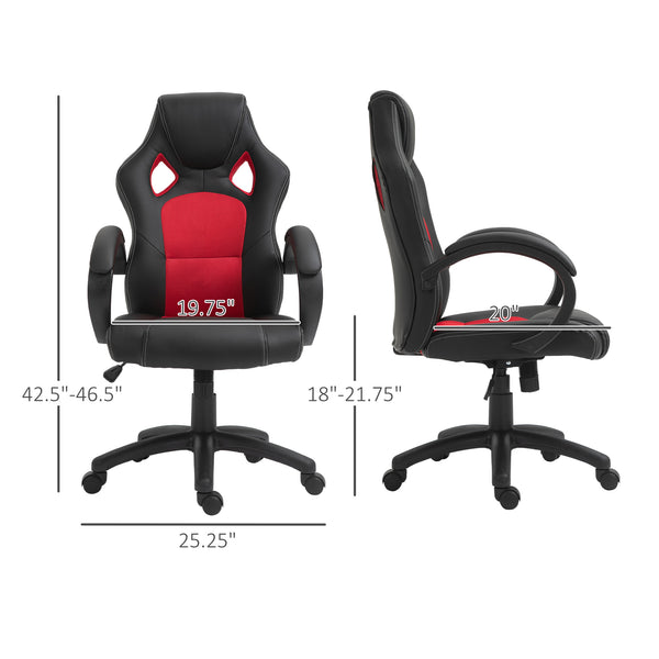 Chaise de gaming avec roulettes pivotantes, appui-tête rembourré et fonction inclinable, rouge
