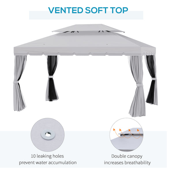 13' x 10' Outdoor Patio Gazebo Canopy with 2-Tier Polyester Roof  Vented Mesh Sidewall & Strong Aluminum Frame Grey