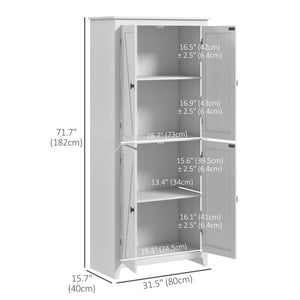 Armoire de rangement autoportante 72 po avec portes et étagères, blanche