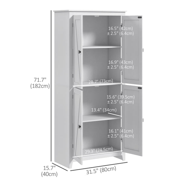 Armoire de rangement autoportante 72 po avec portes et étagères, blanche