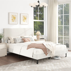 Twin/Full/Queen size velvet platform bed frame, upholstered with beige chevron headboard - Full