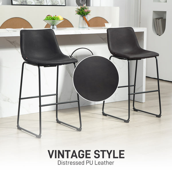 Lot de 2 tabourets de bar  vintage en cuir PU, tabourets de cuisine avec repose-pieds, marron foncé