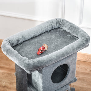 Cat tree with perch, scratching post, kennel and play ball, grey 