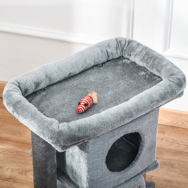 Cat tree with perch, scratching post, kennel and play ball, grey 