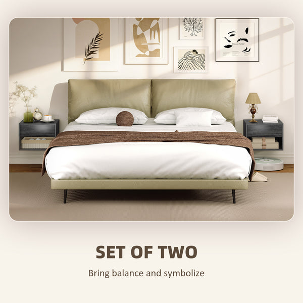 Floating Nightstand Set of 2, Wall Mounted Bedside Table with Drawer for Bedroom, Gray
