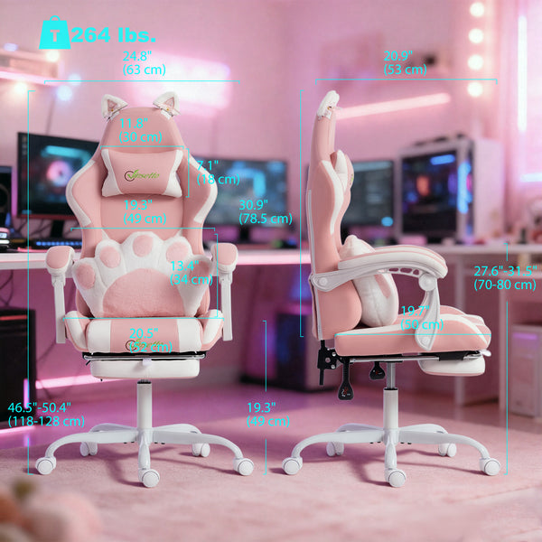 Chaise de jeu avec oreilles de chat et repose-pieds, rose