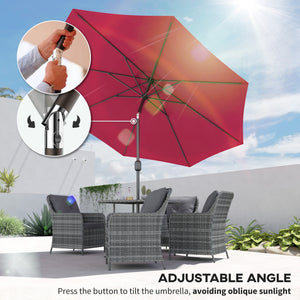 Parasol rond de 10 pieds avec manivelle et inclinaison, rouge bordeaux