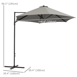 Parasol déporté de 8,5 pieds avec rotation à 360° et base en croix, gris clair