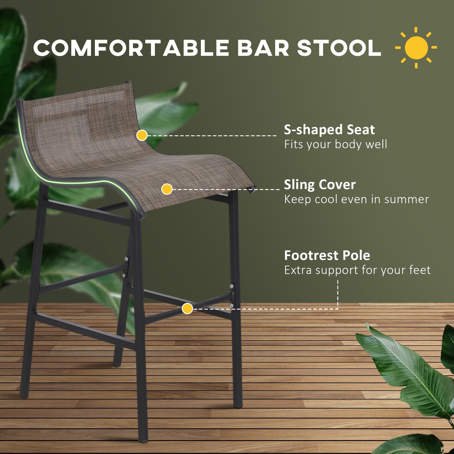 Ensemble de bar de patio 3 pièces avec 2 tabourets de bar et 1 table de bar en verre trempé, beige