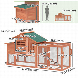 Poulailler mobile en bois avec enclos et plateau amovible pour 1 à 2 poules