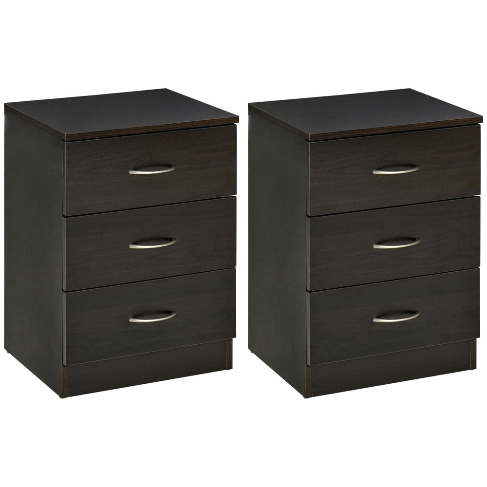 Lot de 2 tables de chevets avec 3 tiroirs, marron foncé
