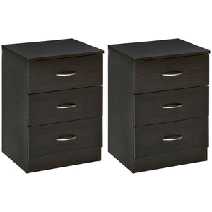 Lot de 2 tables de chevets avec 3 tiroirs, marron foncé