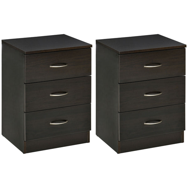 Lot de 2 tables de chevets avec 3 tiroirs, marron foncé