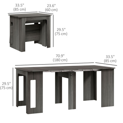 Table pliante et extensible, table de cuisine pour petits espaces, jusqu'à 6 personnes, gris