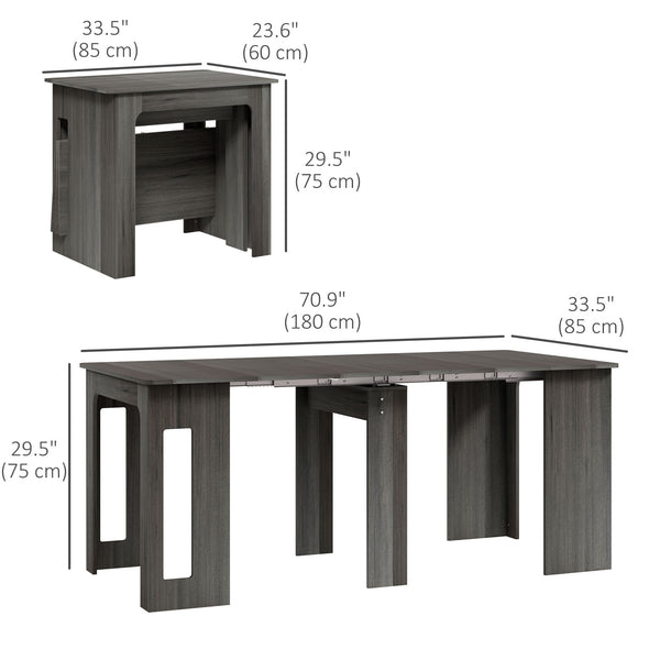 Table pliante et extensible, table de cuisine pour petits espaces, jusqu'à 6 personnes, gris