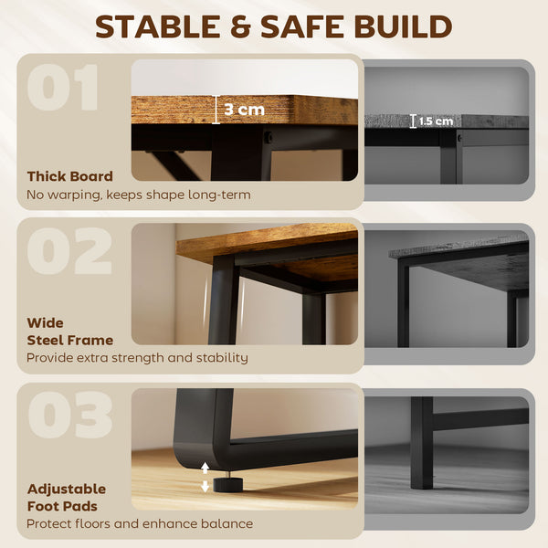 Bureau d'ordinateur 180 cm avec pieds réglables, style moderne, marron