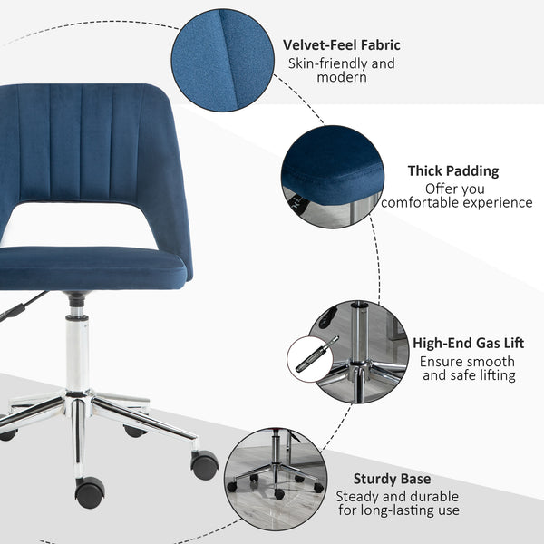 Blue velvet mid-back office chair