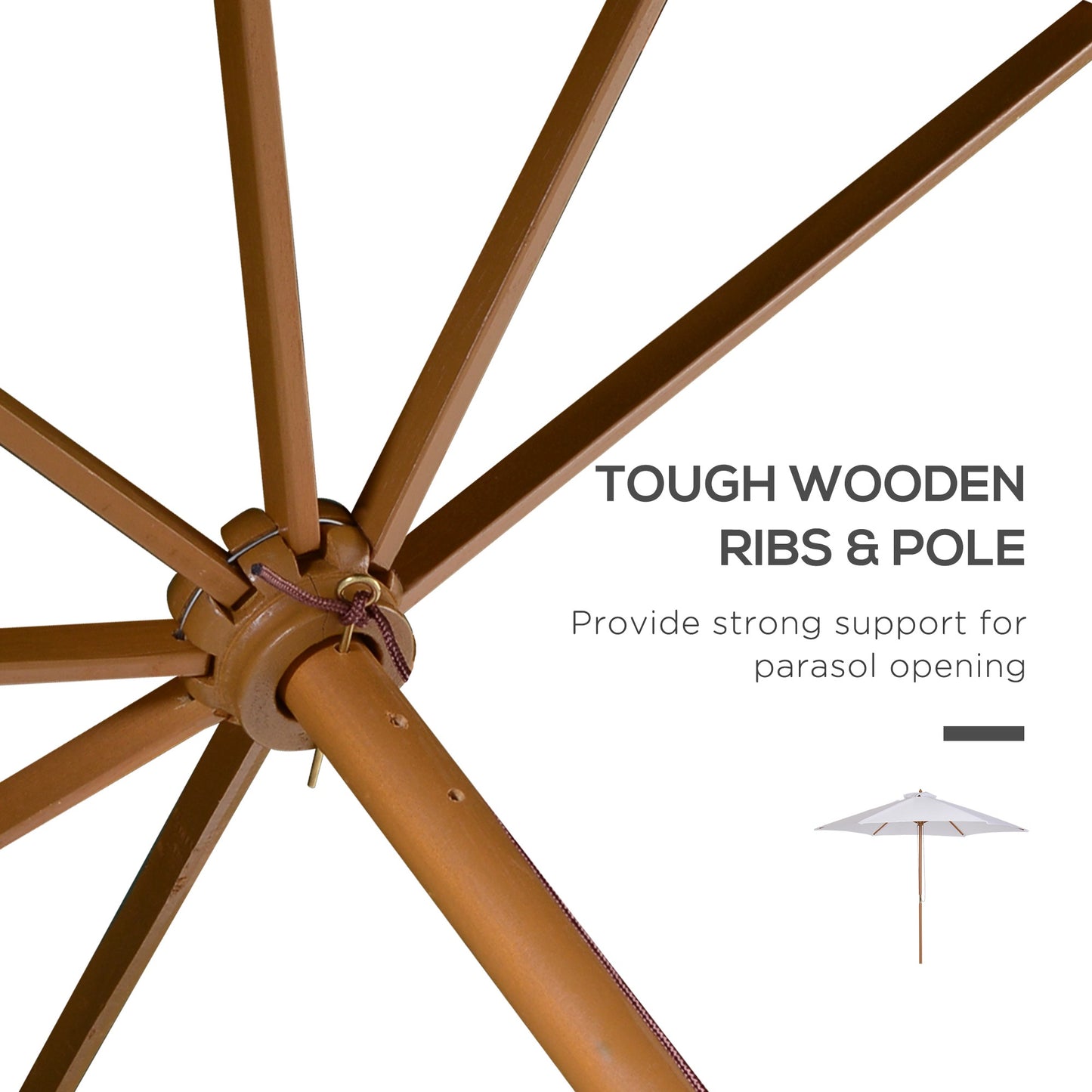 Outsunny 9' x 8' H Patio Umbrella, Hardwood Frame, Outdoor Beach Umbrella, White
