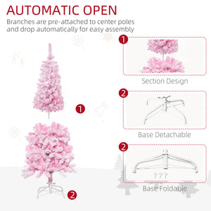 Sapin de Noël artificiel givré de neige de 5 pieds rose