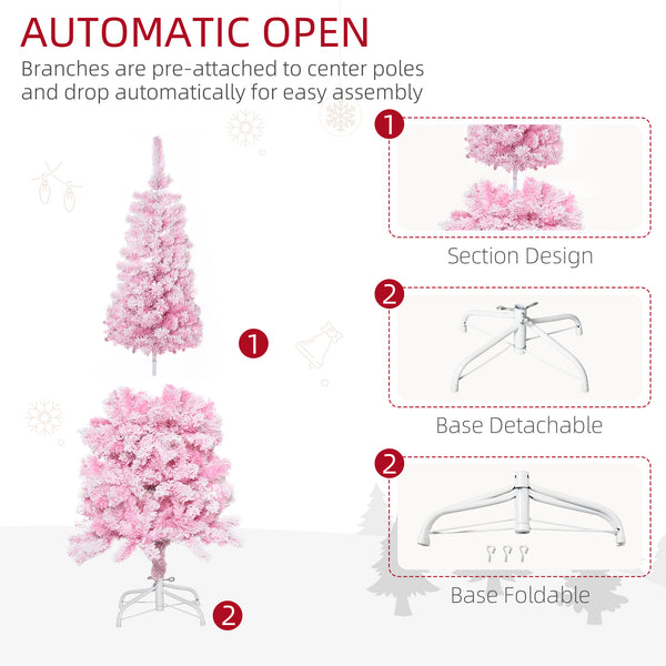 Sapin de Noël artificiel givré de neige de 5 pieds rose