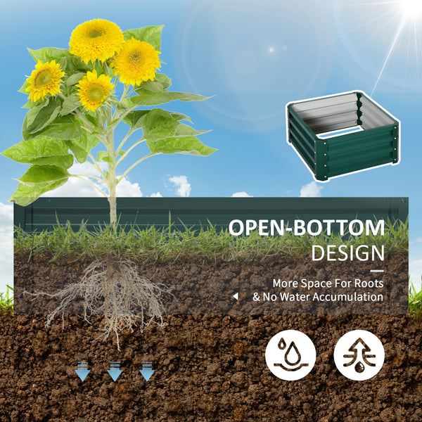 Raised vegetable garden with galvanized steel frame, green