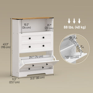 Shoe cabinet with 2 tilt-out shoe drawers, white