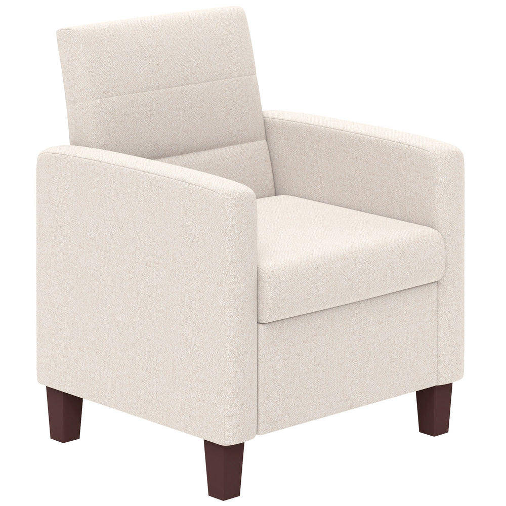 Fauteuil en tissu avec coussin d'assise et patins antidérapants, blanc crème