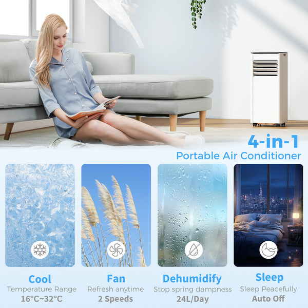 10,000 BTU Portable Air Conditioner, with Dehumidifier, Fan, and Wi-Fi Voice Remote Control, for Rooms up to 441 Sq Ft (41 m²).