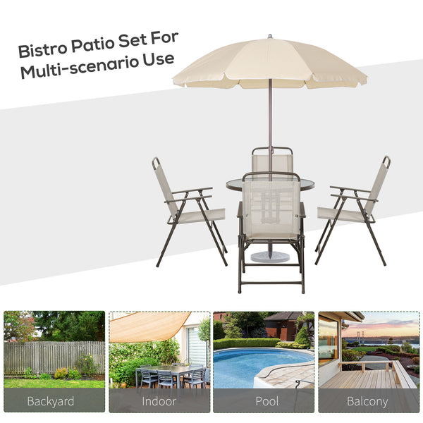 Ensemble de salle à manger d'extérieur 6 pièces pour 4 personnes avec parasol