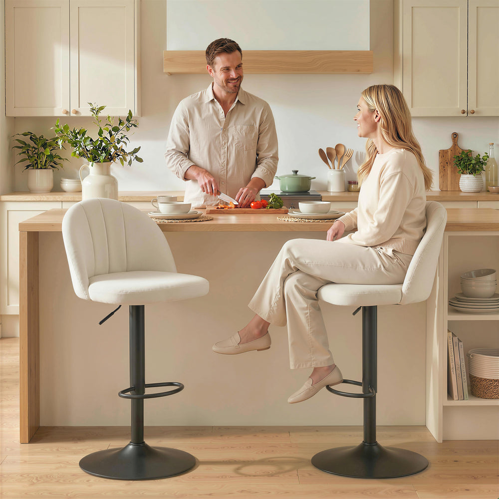Set of 2 Swivel Bar Stools with Footrest, Cream White