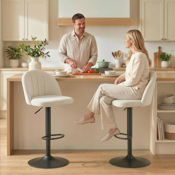 Ensemble de 2 tabourets de bar pivotants avec repose-pieds, blanc crème