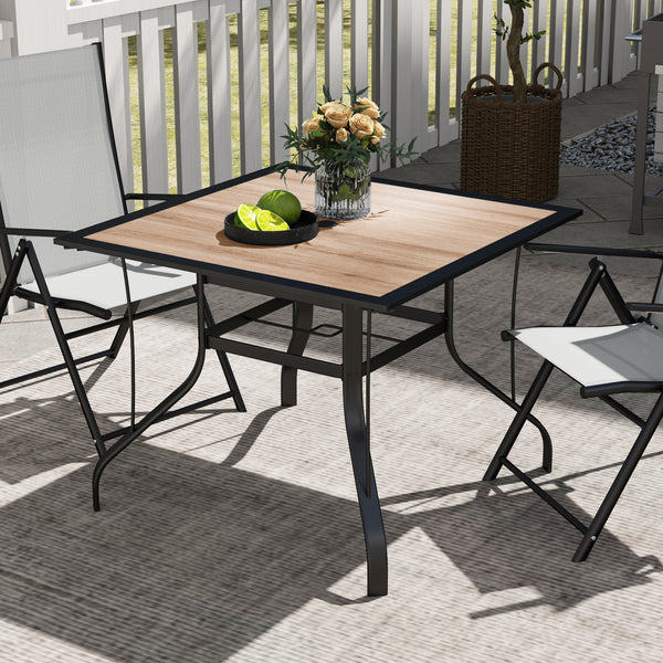 Table à manger carrée avec trou pour parasol, plateau facile à nettoyer et cadre en acier inoxydable