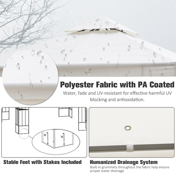 Gazebo 10 x 10 en métal avec structure décorative et toit ventilé, couleur crème