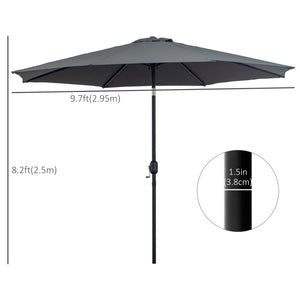 Parasol rond de 9,7 pieds avec manivelle et inclinaison, gris