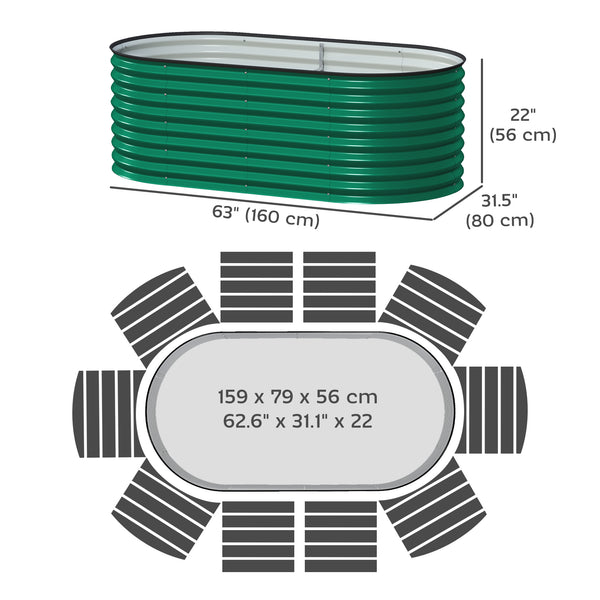 Jardinière surélevée galvanisée avec bordure de sécurité et gants inclus, vert foncé