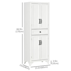 Freestanding storage unit with 2 shelves and 4 doors, storage cabinet, white